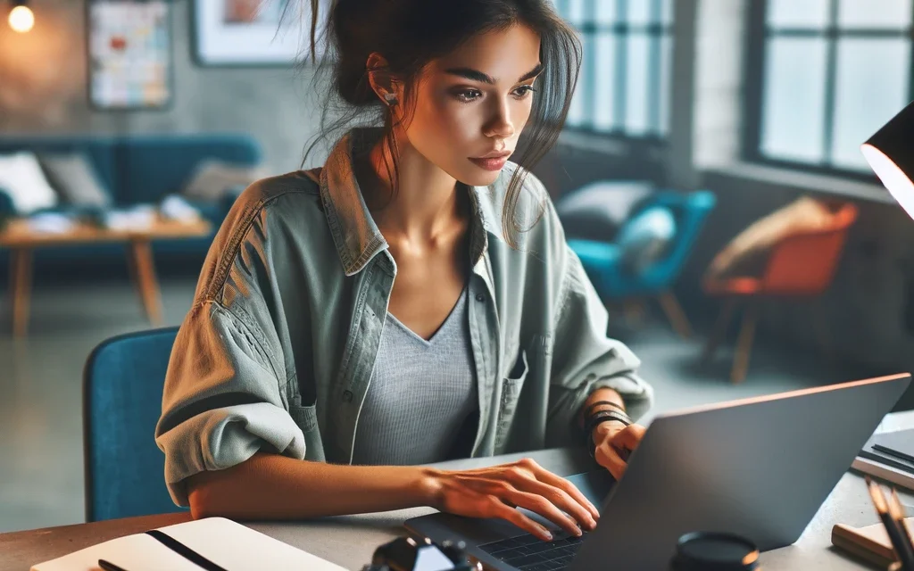 https://www.azynius.com/estishee/2024/05/DALL·E-2024-05-13-13.31.14-A-young-woman-sitting-at-a-modern-desk-intensely-focused-on-her-laptop-screen-as-she-creates-digital-content.-The-room-is-brightly-lit-reflecting-a--1024x640.webp