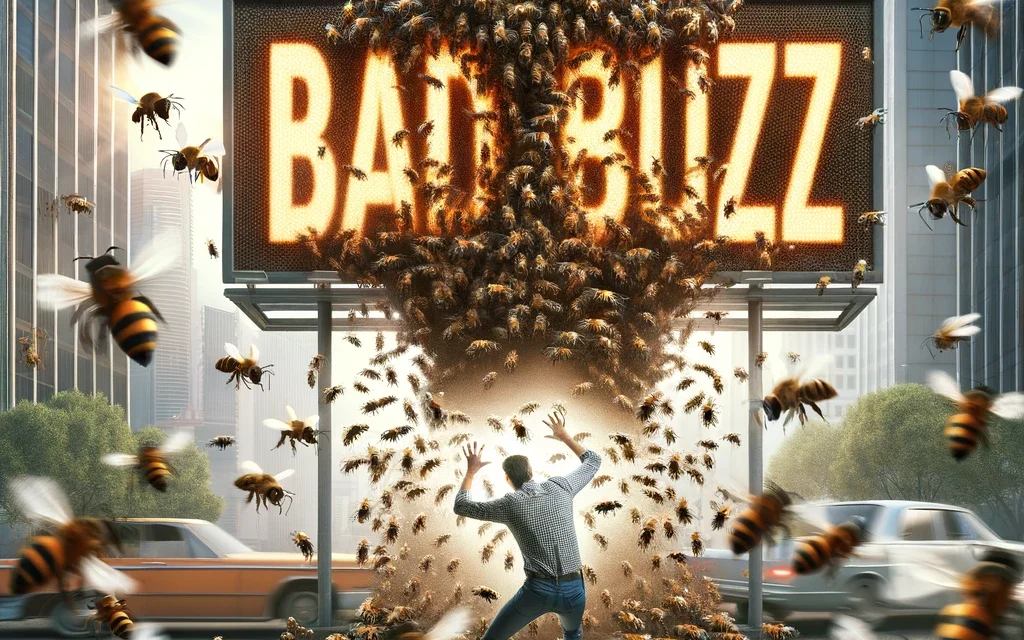 https://www.azynius.com/estishee/2024/05/DALL·E-2024-05-14-16.20.10-A-chaotic-scene-depicting-the-concept-of-bad-buzz.-In-an-urban-setting-a-central-character-is-surrounded-and-attacked-by-a-swarm-of-bees-coming-out-1024x640.webp